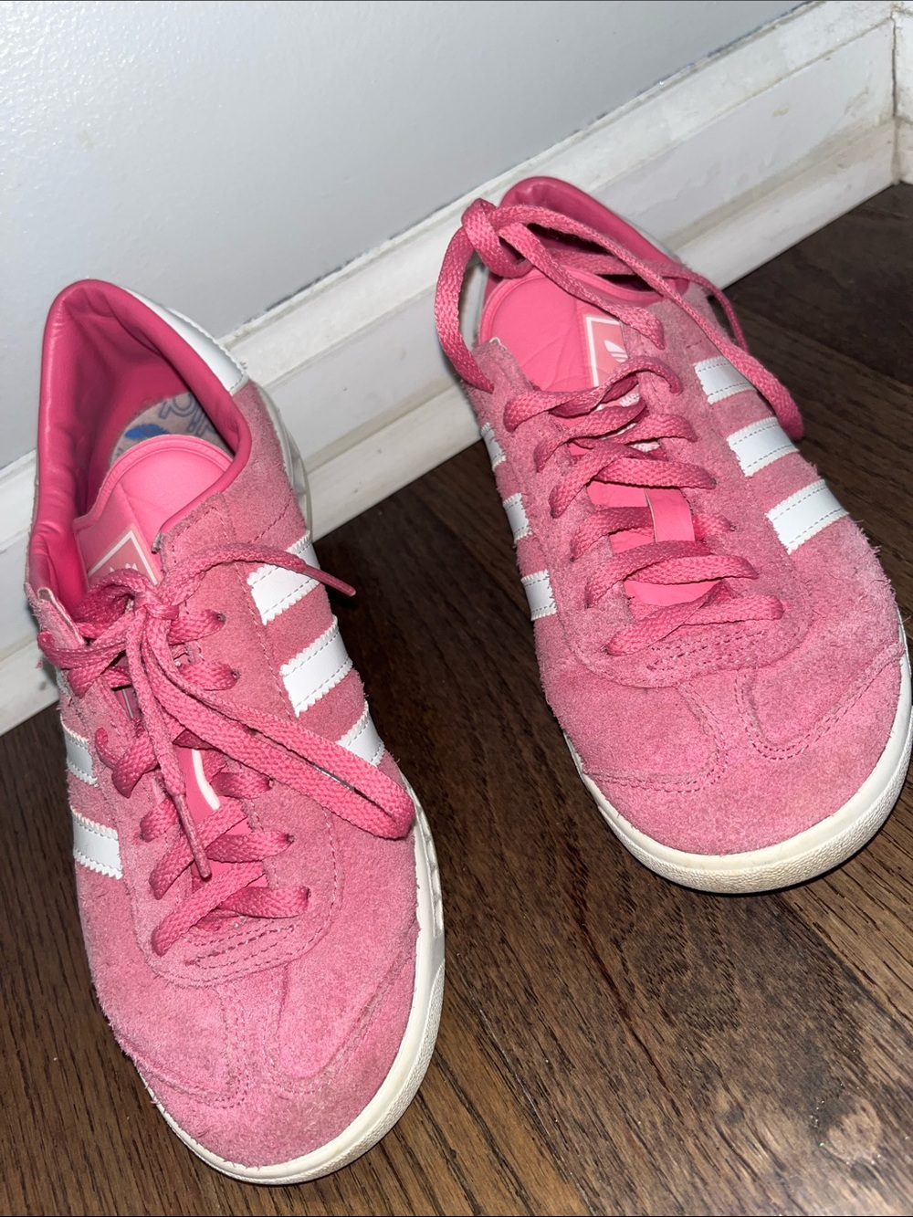 adidas Pink Suede Sneakers with White Stripes